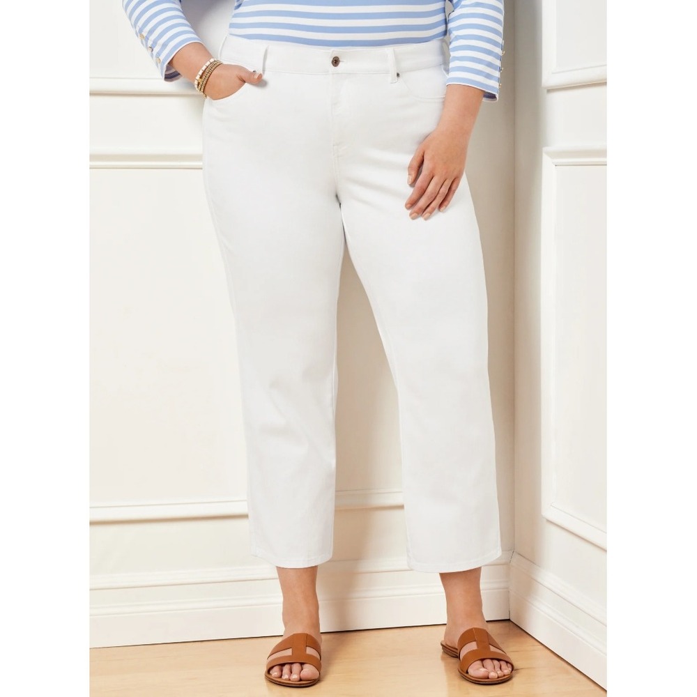 NWT Talbots Slim Straight Ankle Jean White Women 24W‎ Plus Size Stretch Denim